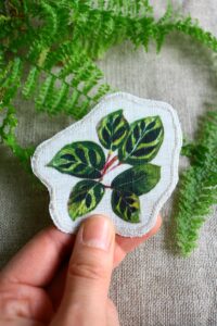 Dzikie Twory - lniana naszywka z akwarelowym nadrukiem - calathea