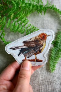 Dzikie Twory - lniana naszywka z akwarelowym nadrukiem - słowik