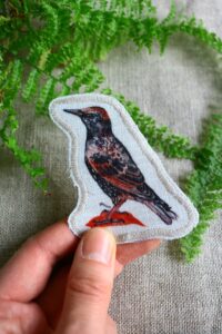 Dzikie Twory - lniana naszywka z akwarelowym nadrukiem - szpak