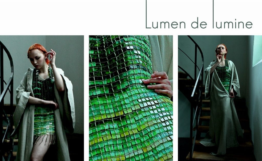Lumen de lumine - sylwetki z kolekcji dyplomowej - tunika wykonana z 1000 szklanych elementów.