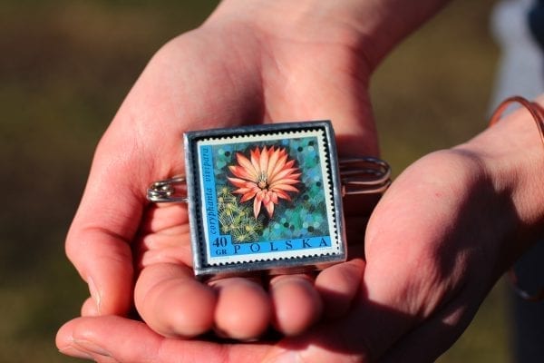 Dzikie Twory - broszka ze znaczkiem pocztowym kwiat coryphanta