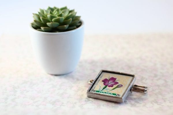 Dzikie Twory - broszka ze znaczkiem pocztowym kwiat kąkol polny