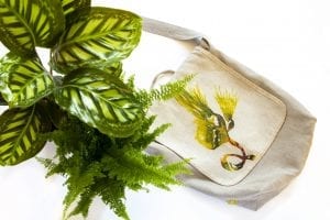 Dzikie Twory - lniana torba na zakupy z motywem palmy aranżacja
