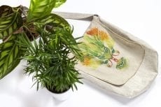Dzikie Twory - lniana torba na zakupy z akwarelowym nadrukiem z motywem roślinnym