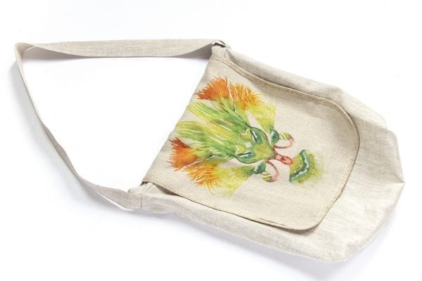 Dzikie Twory - lniana torba na zakupy z akwarelowym nadrukiem z motywem roślinnym przód