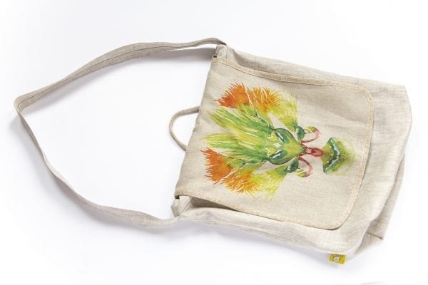 Dzikie Twory - lniana torba na zakupy z akwarelowym nadrukiem z motywem roślinnym przód wersja dwa