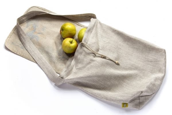 Dzikie Twory - torba z lnu na zakupy akwarela niebieski ptak jabłka