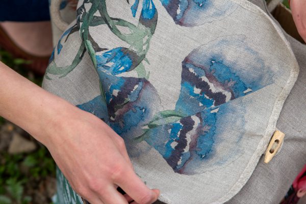 Dzikie Twory - lniany plecak z akwarelowym nadrukiem, Niebieska plątanina