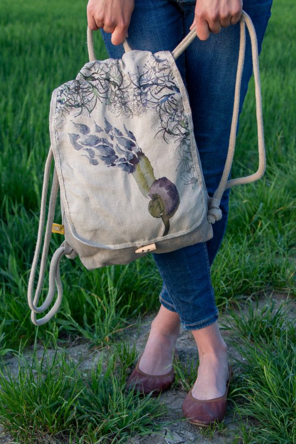 Dzikie Twory - lniany plecak z akwarelowym nadrukiem, Paw