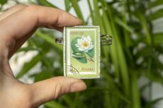 Dzikie Twory - broszka ze znaczkiem pocztowym z 1962 roku - grzebienie białe