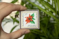 Dzikie Twory - broszka ze znaczkiem pocztowym z 1966 roku - kwiat gwiazda betlejemska