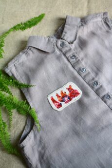 Dzikie Twory - lniana naszywka na ubrania z akwarelowym nadrukiem - kury