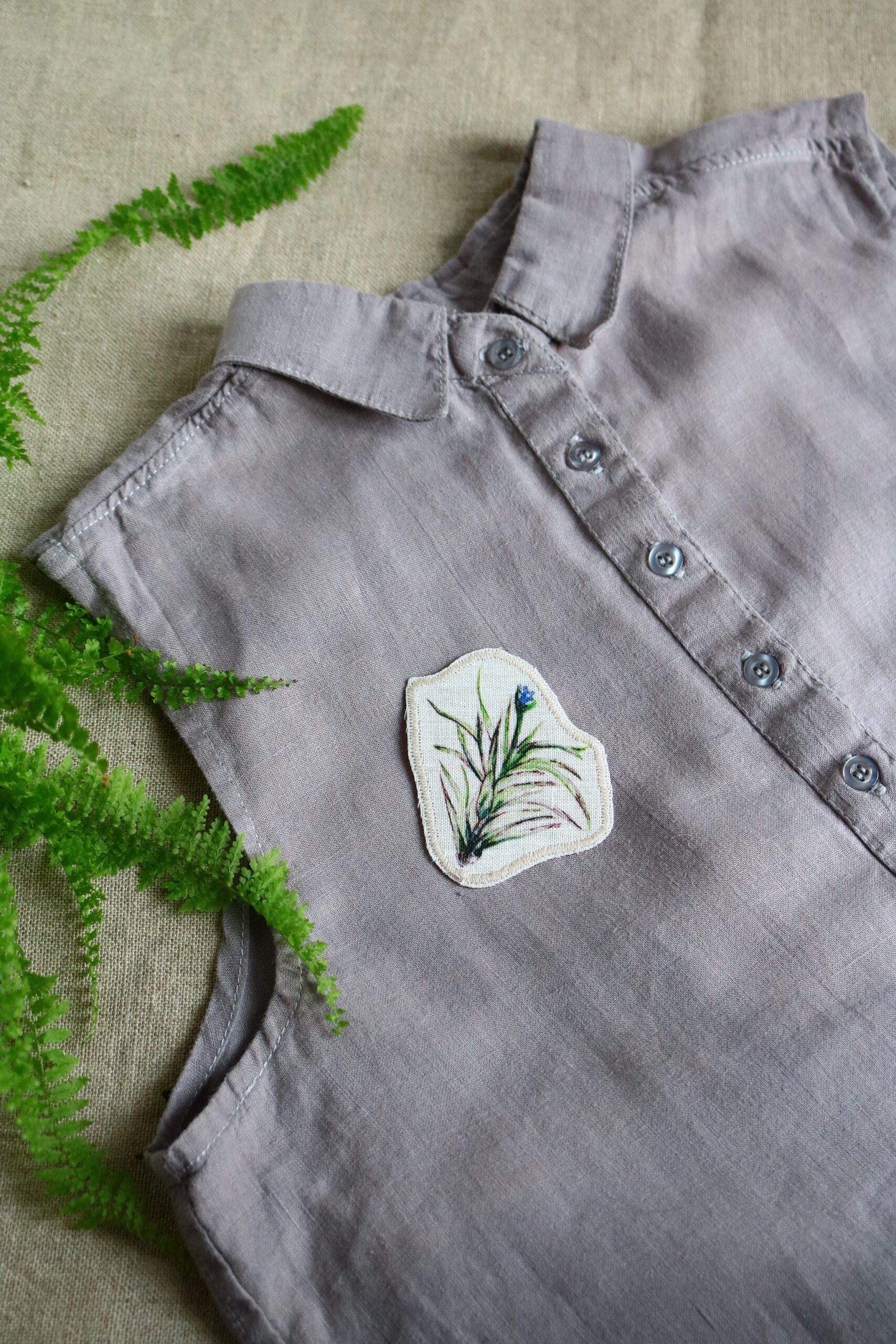 Dzikie Twory - lniana naszywka na ubrania z akwarelowym nadrukiem - tillandsia