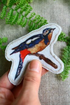 Dzikie Twory - lniana naszywka z akwarelowym nadrukiem - dzięcioł II