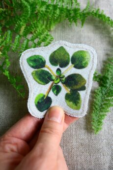 Dzikie Twory - lniana naszywka z akwarelowym nadrukiem - fiołek afrykański