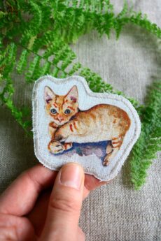 Dzikie Twory - lniana naszywka z akwarelowym nadrukiem - mały rudy kotek