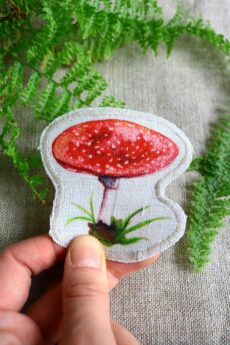 Dzikie Twory - lniana naszywka z akwarelowym nadrukiem - muchomor