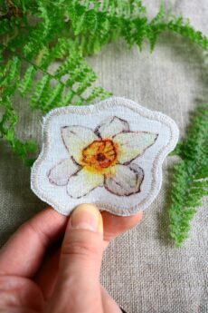 Dzikie Twory - lniana naszywka z akwarelowym nadrukiem - narcyz
