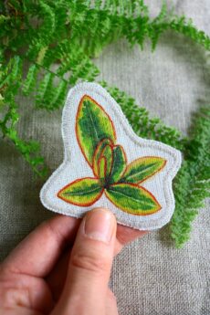 Dzikie Twory - lniana naszywka z akwarelowym nadrukiem - peperomia clusiifolia