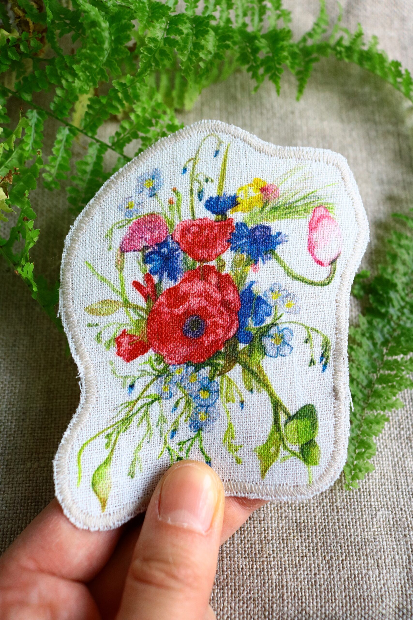 Dzikie Twory - lniana naszywka z akwarelowym nadrukiem - polny bukiet kwiatów