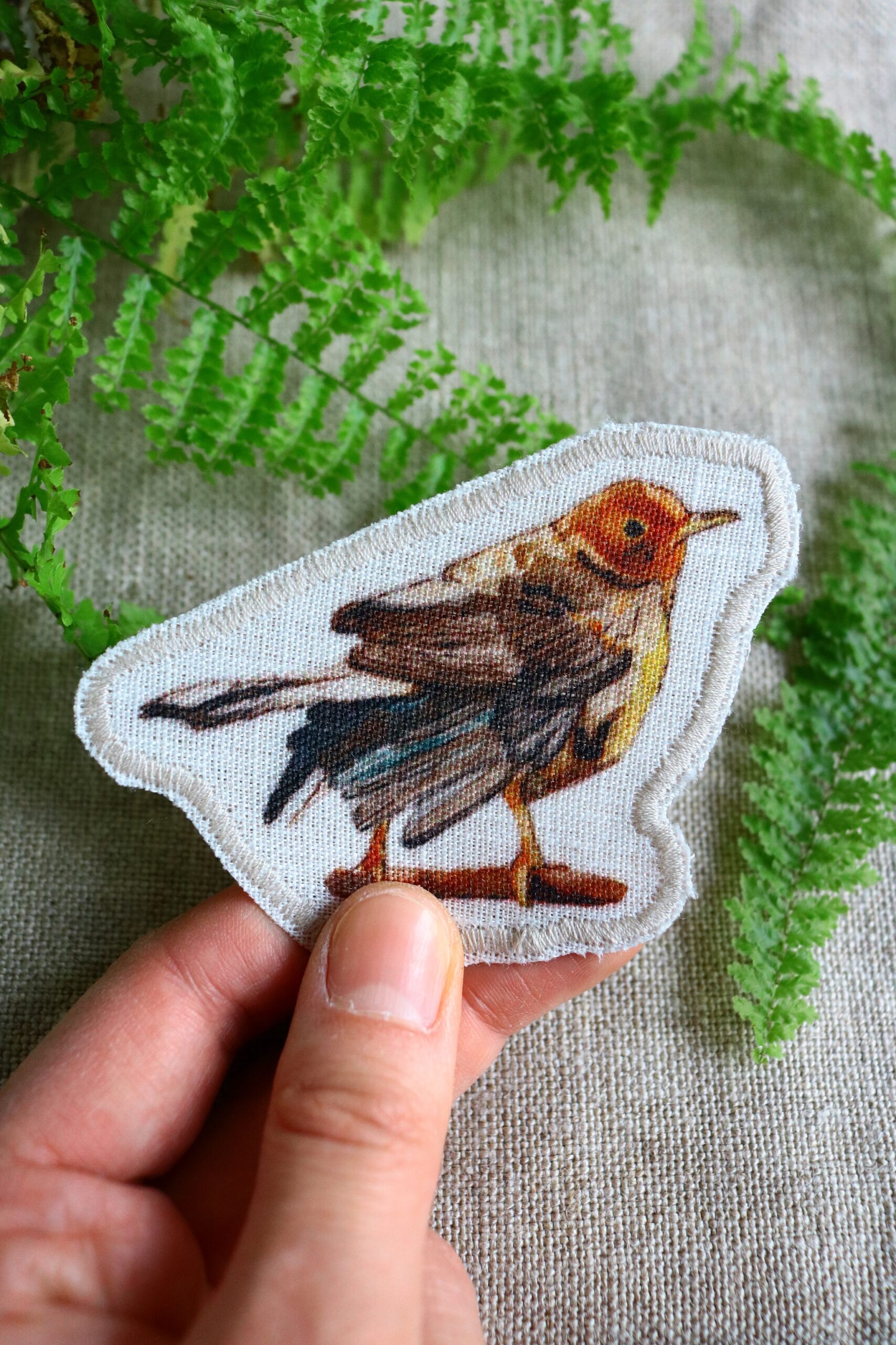 Dzikie Twory - lniana naszywka z akwarelowym nadrukiem - słowik