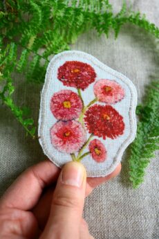 Dzikie Twory - lniana naszywka z akwarelowym nadrukiem - stokrotki pełne