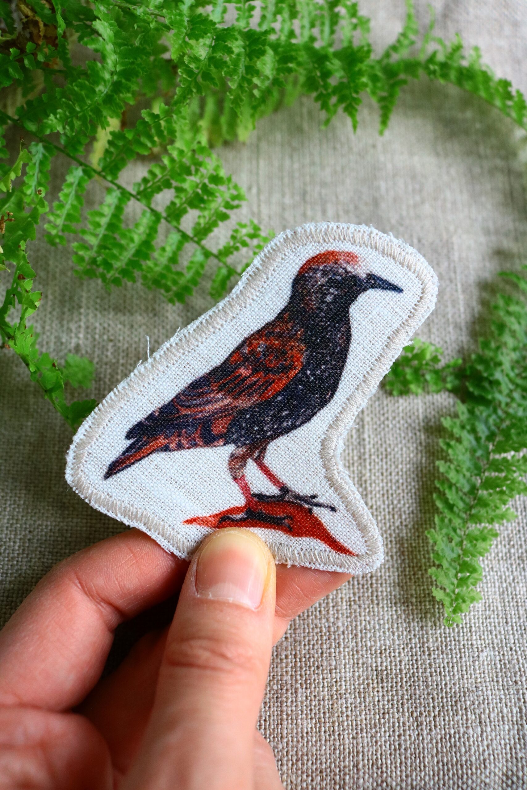 Dzikie Twory - lniana naszywka z akwarelowym nadrukiem - szpaczek