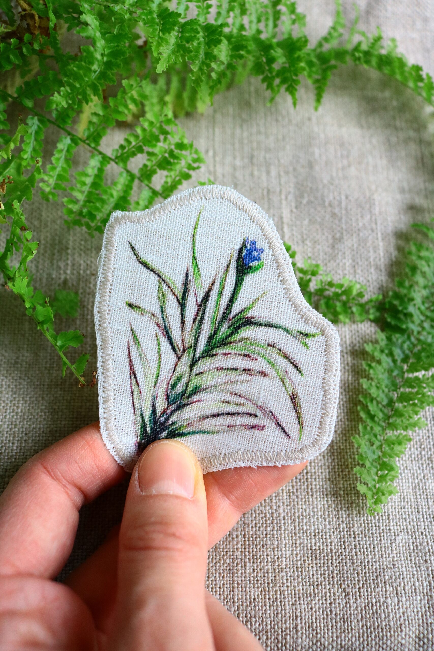 Dzikie Twory - lniana naszywka z akwarelowym nadrukiem - tillandsia